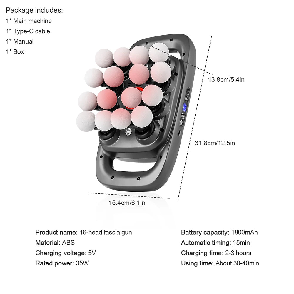 16-Head High-Frequency Fascia Massage Gun