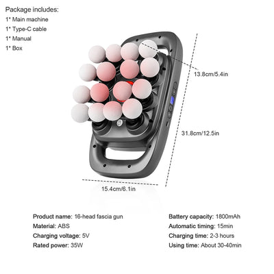 16-Head High-Frequency Fascia Massage Gun