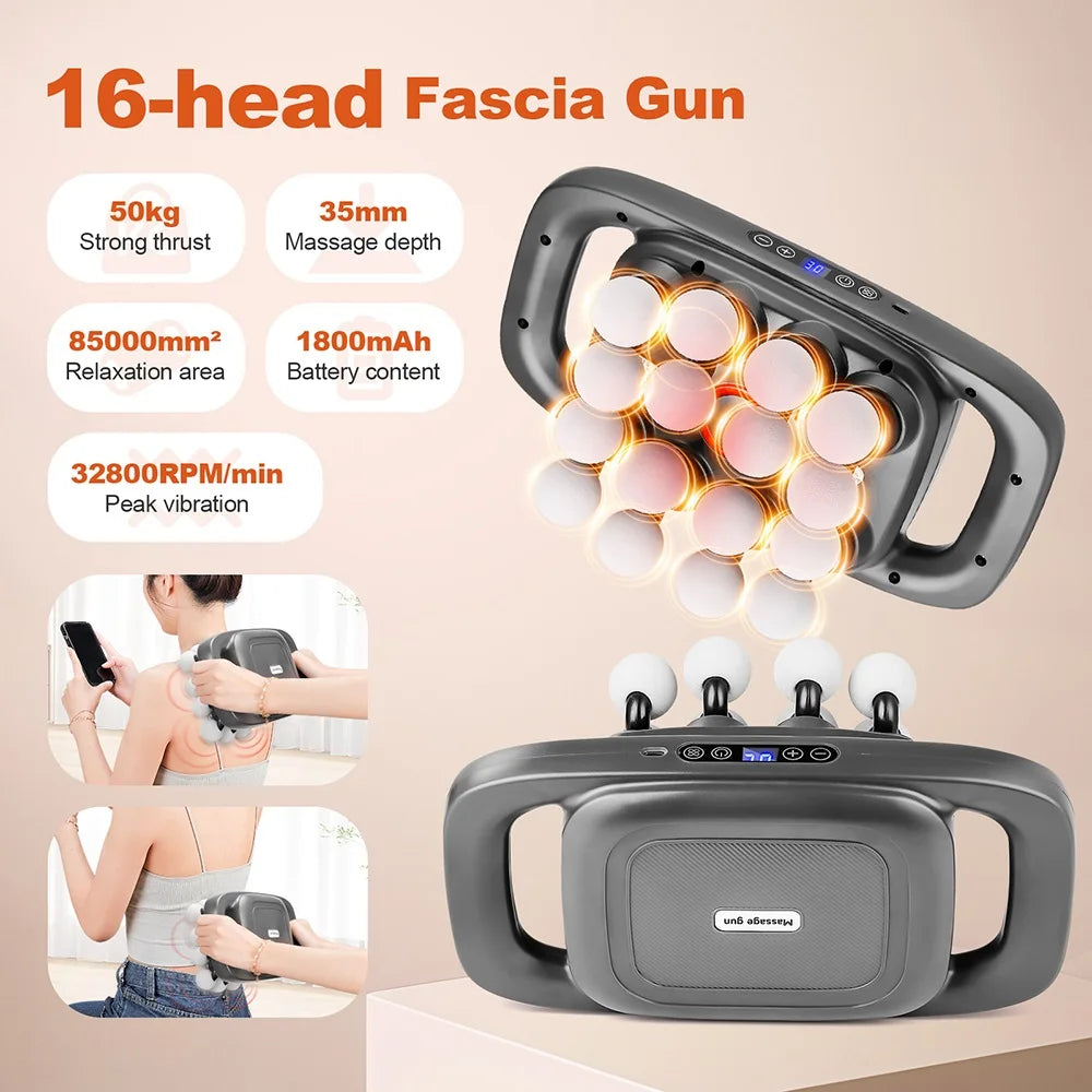 16-Head High-Frequency Fascia Massage Gun