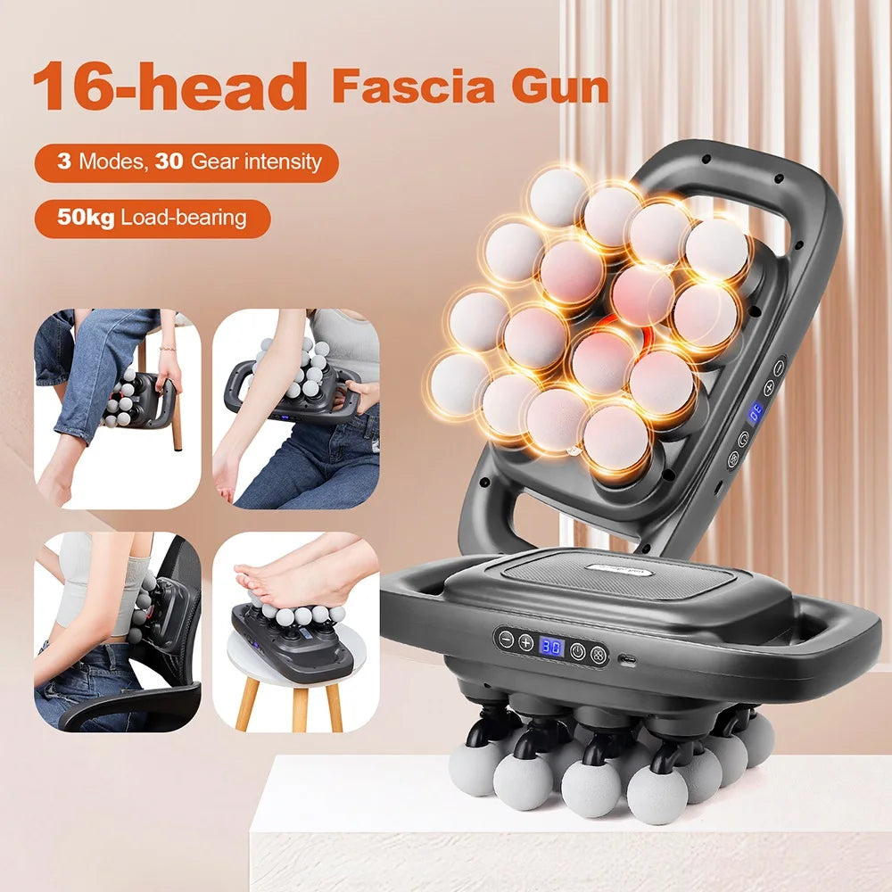16-Head High-Frequency Fascia Massage Gun